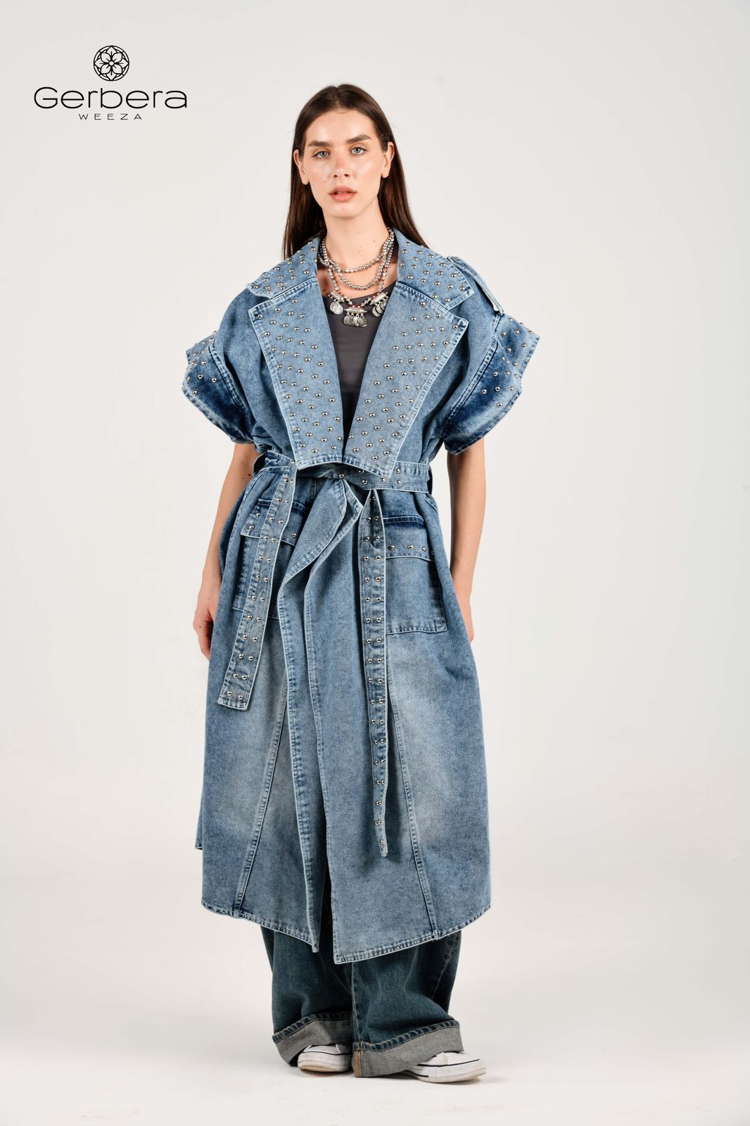 Blue Studded Denim Coat