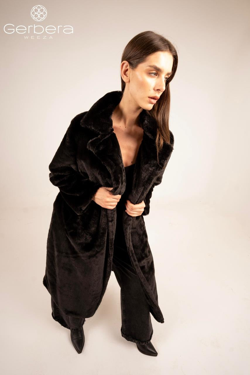 black Faux Fur Lined Coat – Free Size