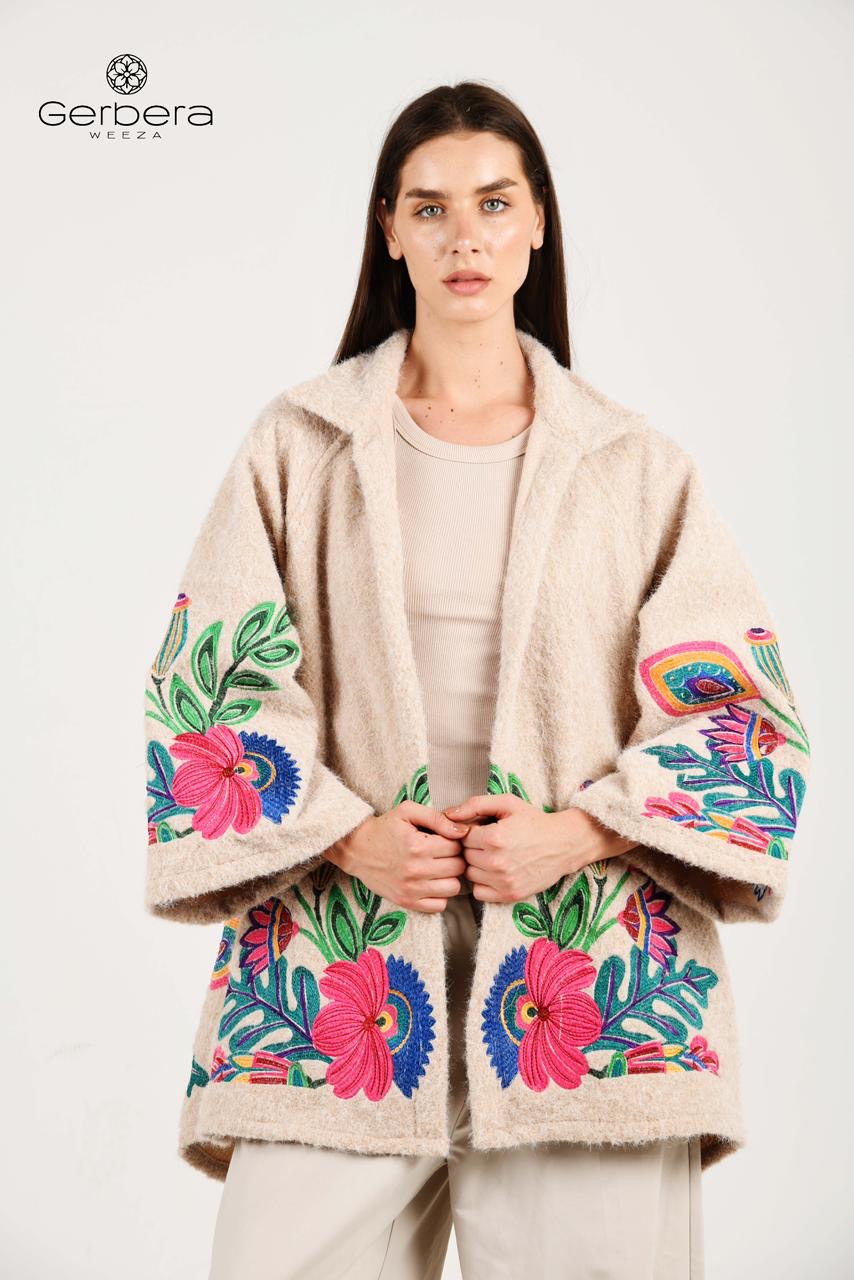 Beige Embroidered Wool Jacket