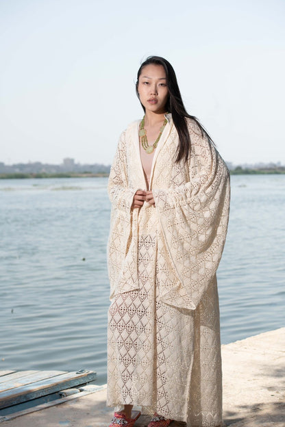 Lamira Off-White Cotton Crochet Cover-Up Dress