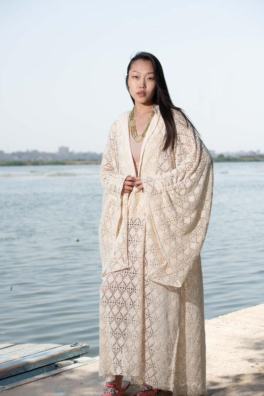 Lamira Off-White Cotton Crochet Cover-Up Dress