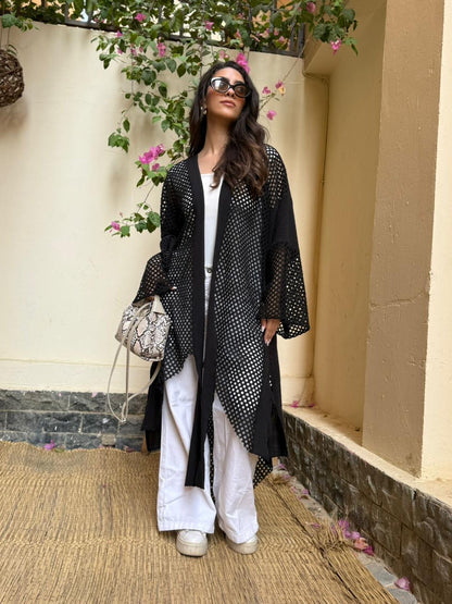 Black Diva Linen & Crochet Cardigan