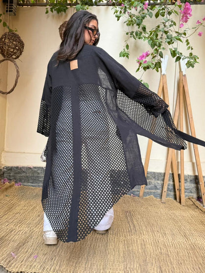 Black Diva Linen & Crochet Cardigan