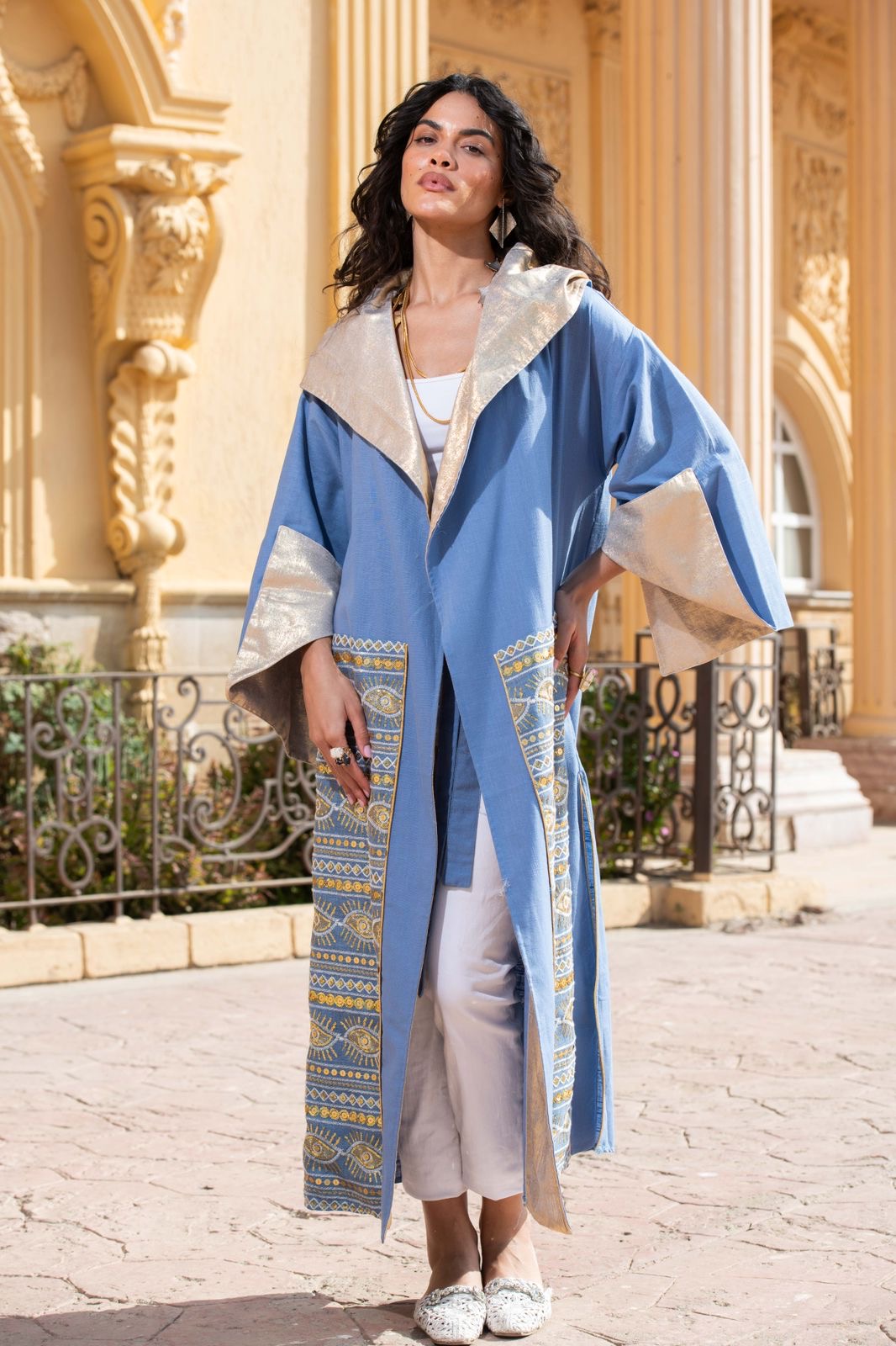 Blue Maqam kaftan with belt