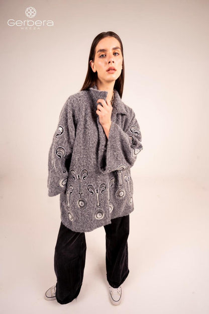 Grey Embroidered Wool Jacket