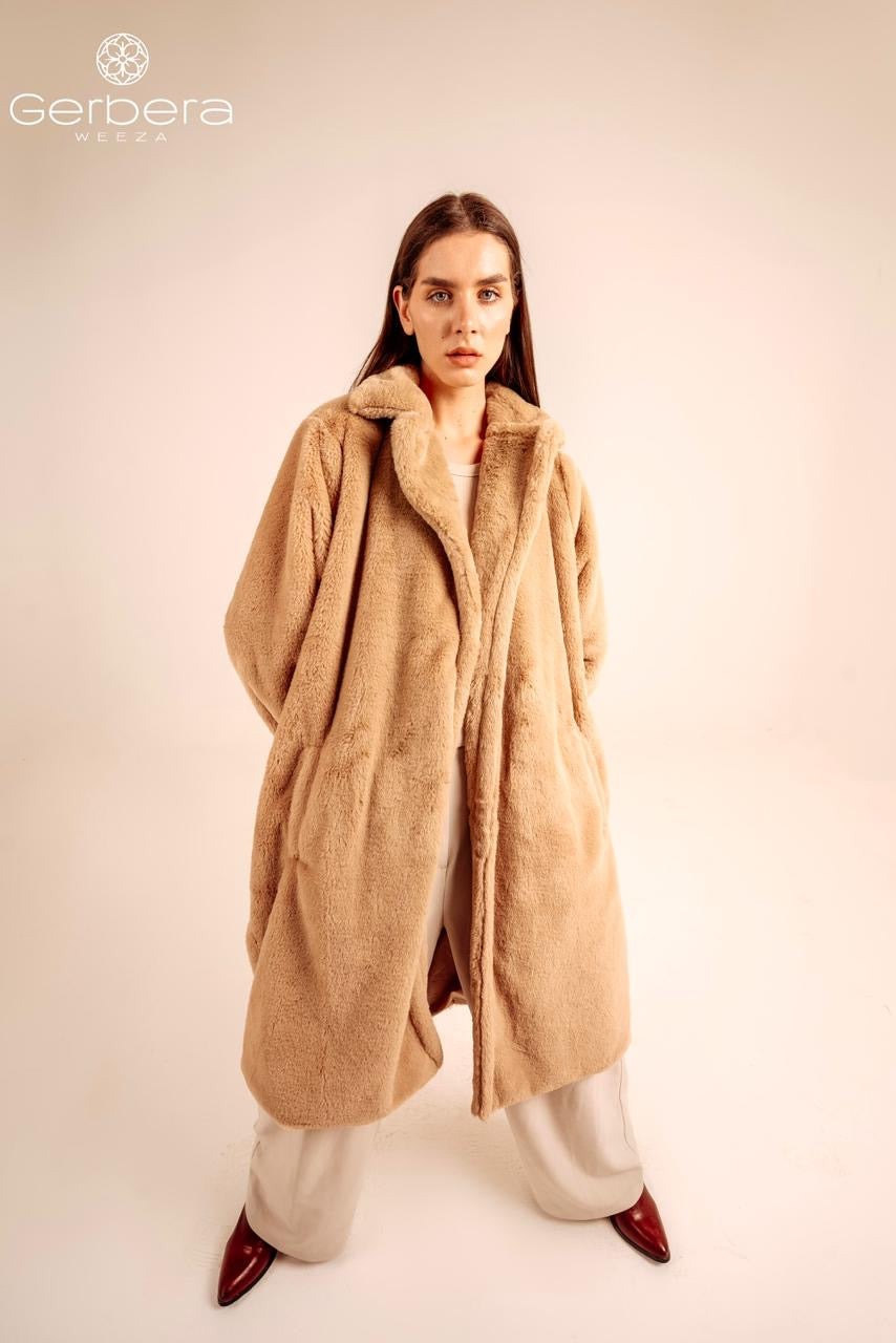 Café Faux Fur Lined Coat – Free Size