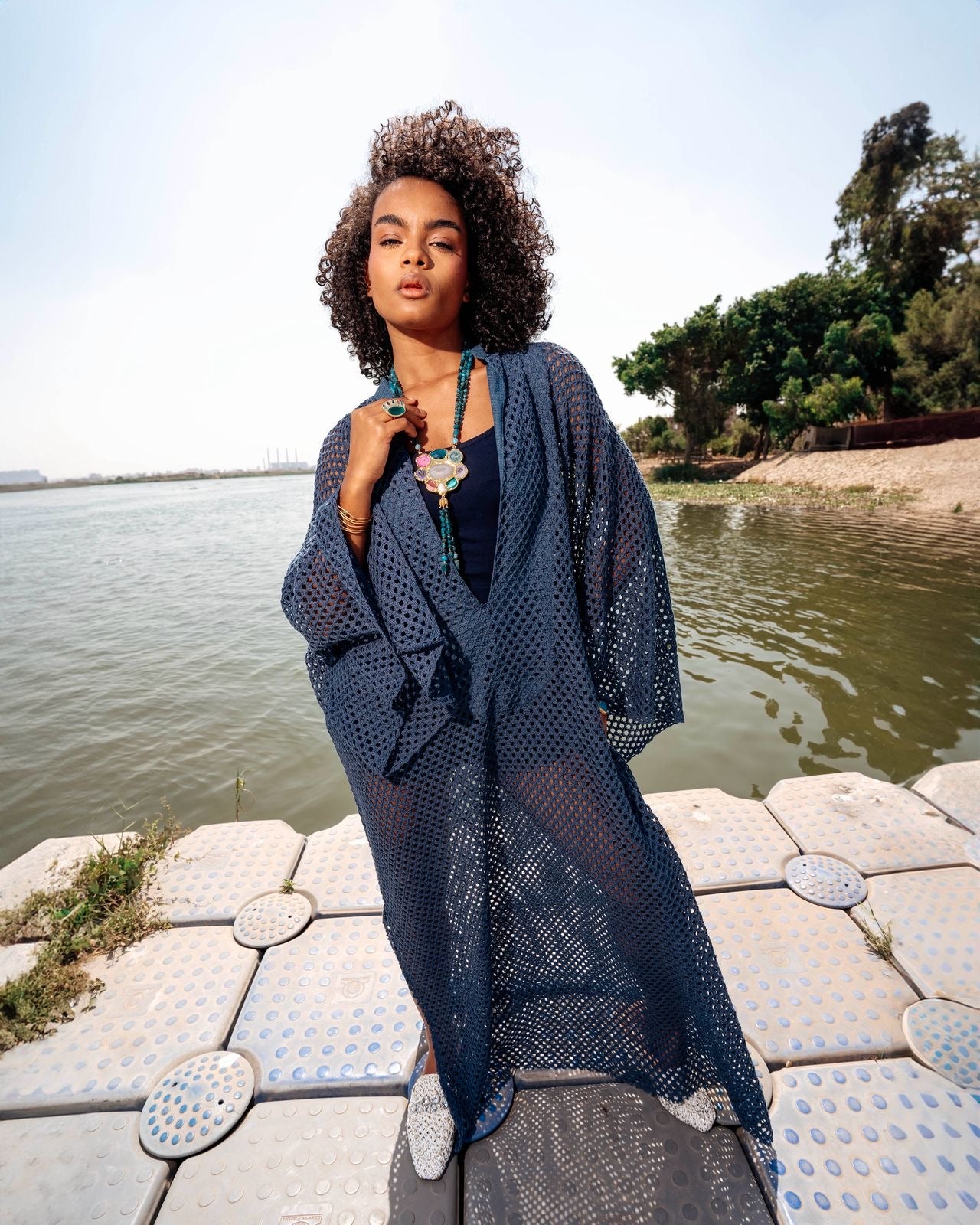 Navy RemalCrochet Cover-Up Dress