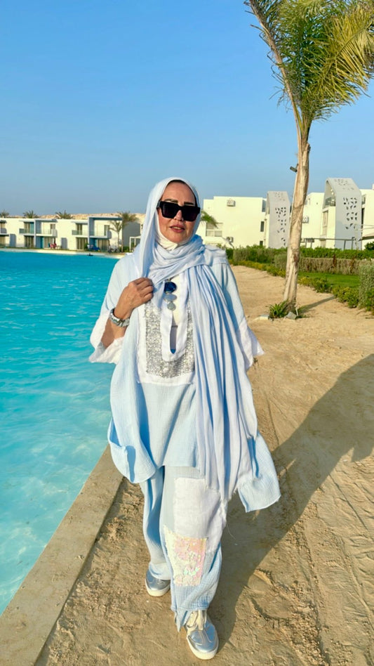 Baby blue linen suit