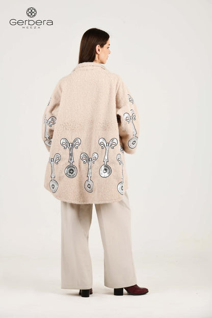Beige Embroidered Wool Jacket