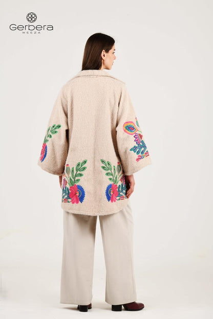 Beige Embroidered Wool Jacket
