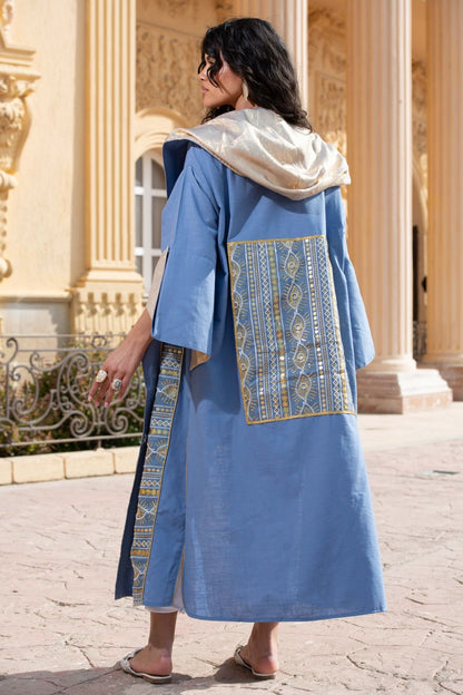 Blue Maqam kaftan with belt