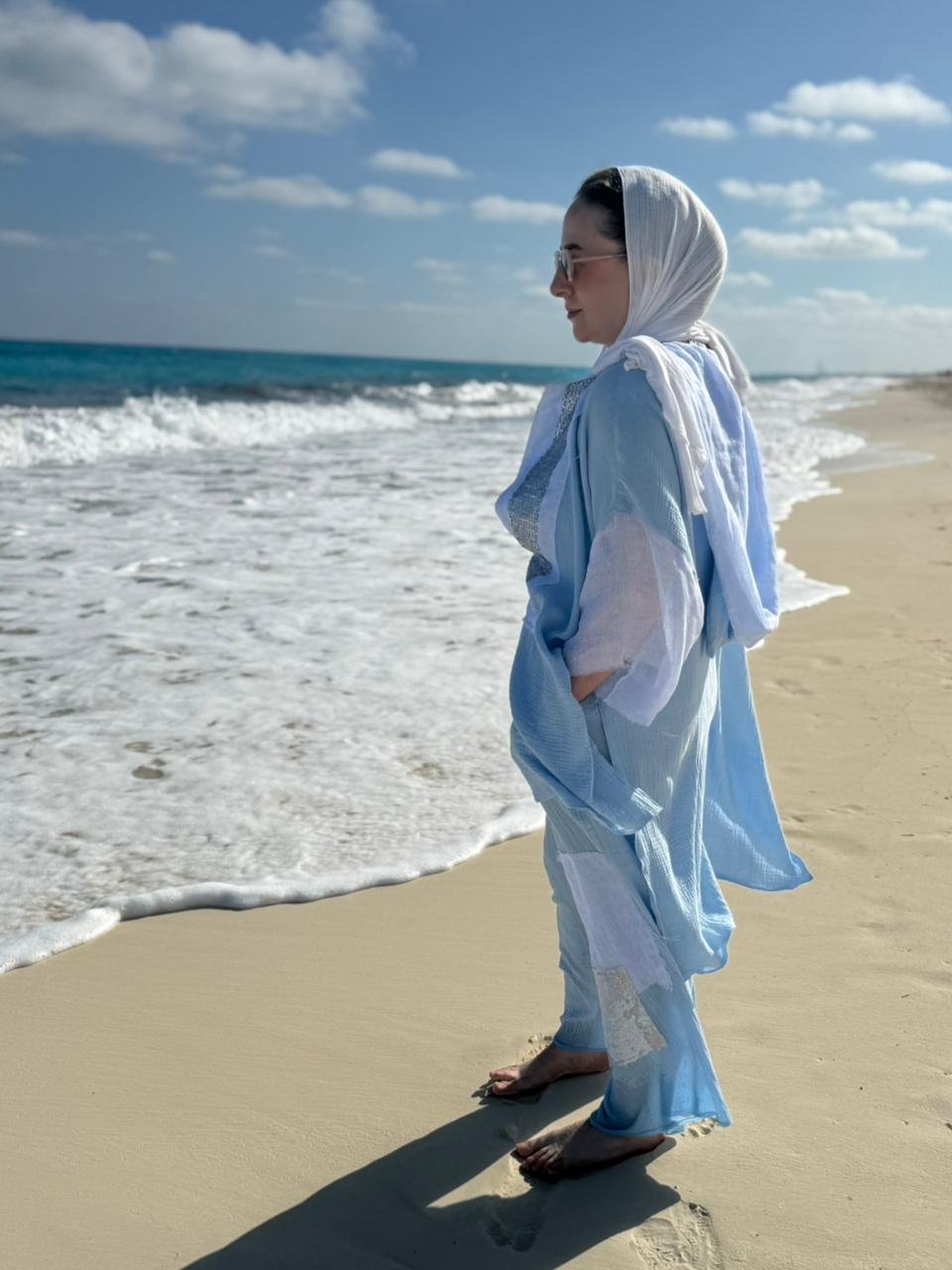 Baby blue linen suit