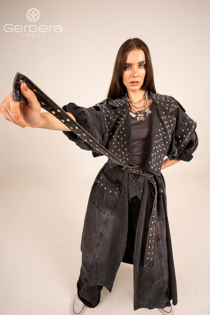 Black Studded Denim Coat
