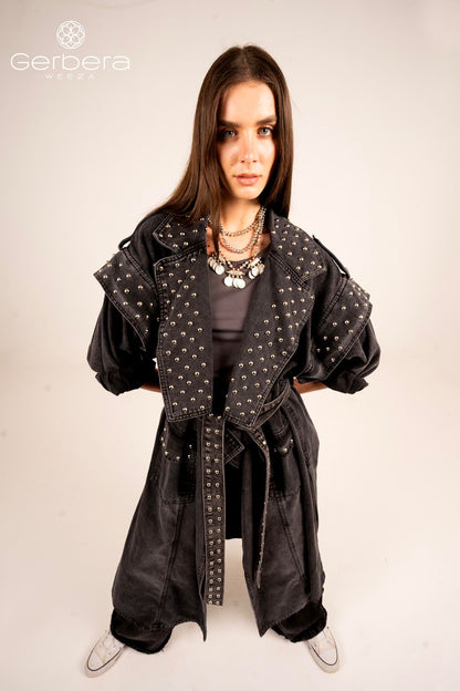 Black Studded Denim Coat