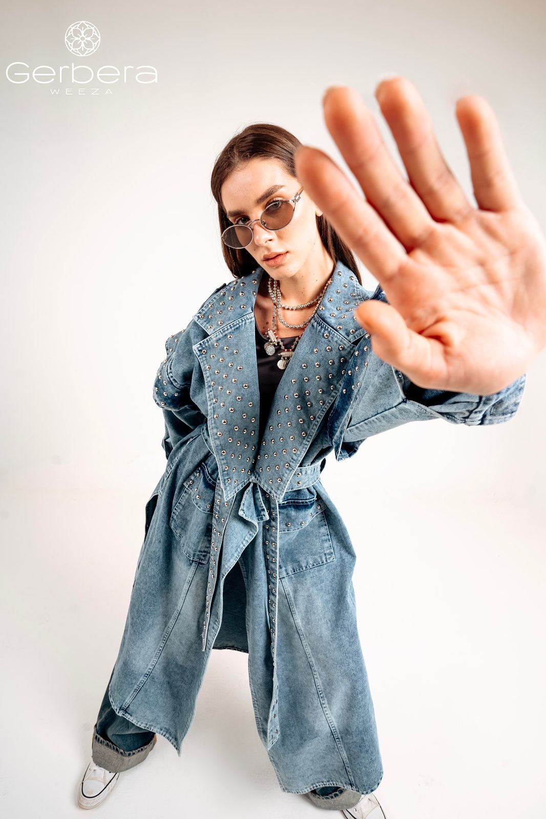 Blue Studded Denim Coat