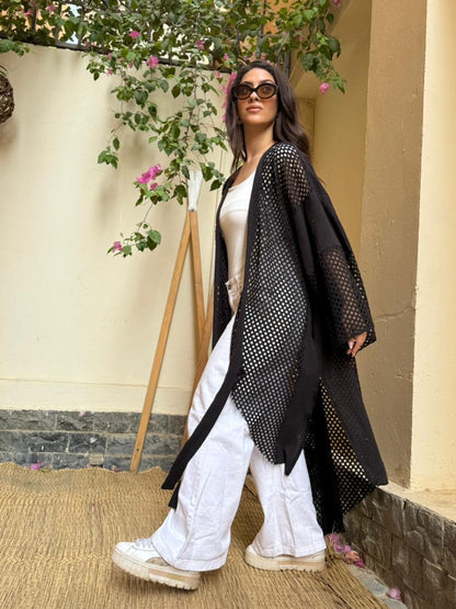 Black Diva Linen & Crochet Cardigan