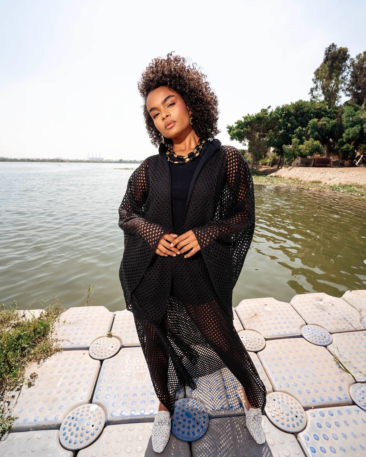 Remal Black Crochet Cover-Up Dress