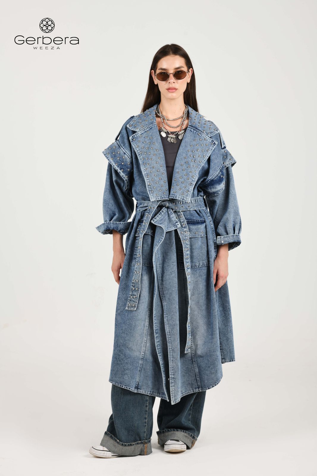 Blue Studded Denim Coat