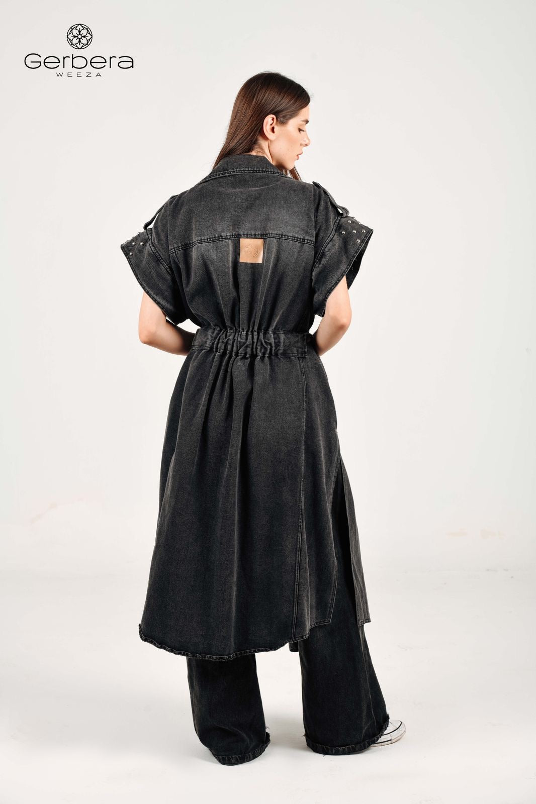 Black Studded Denim Coat