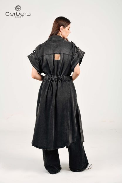 Black Studded Denim Coat