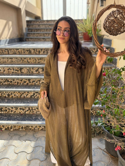 Remal Crochet Coverup Dress – Olive Brown