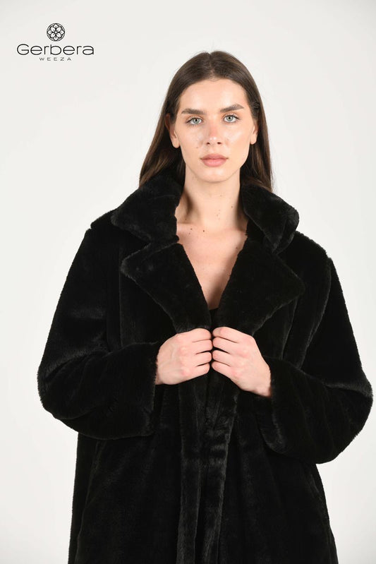 black Faux Fur Lined Coat – Free Size