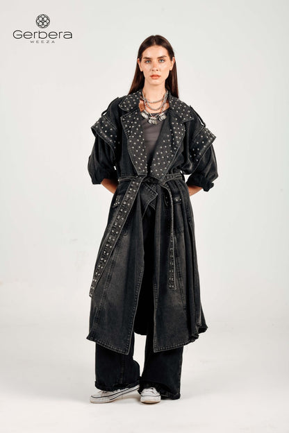 Black Studded Denim Coat