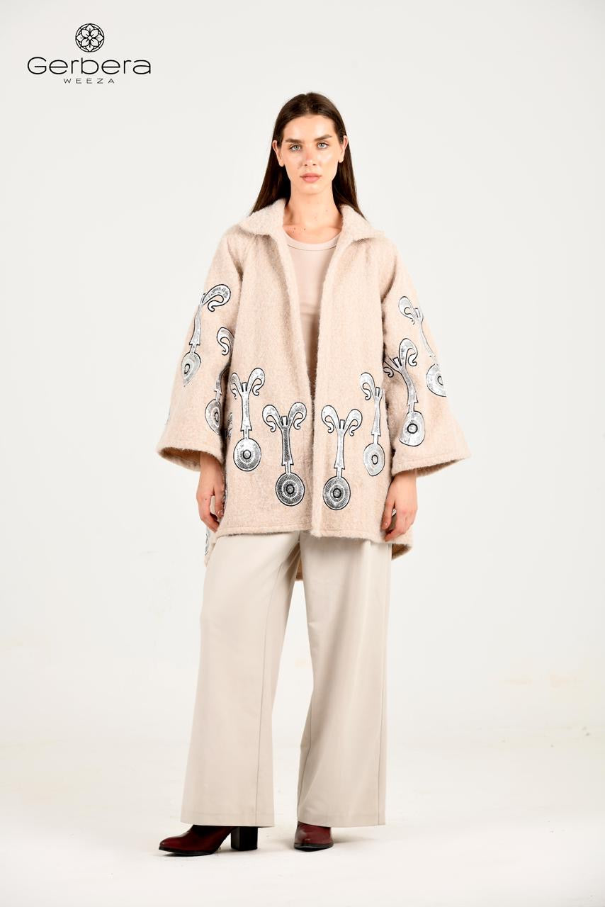 Beige Embroidered Wool Jacket