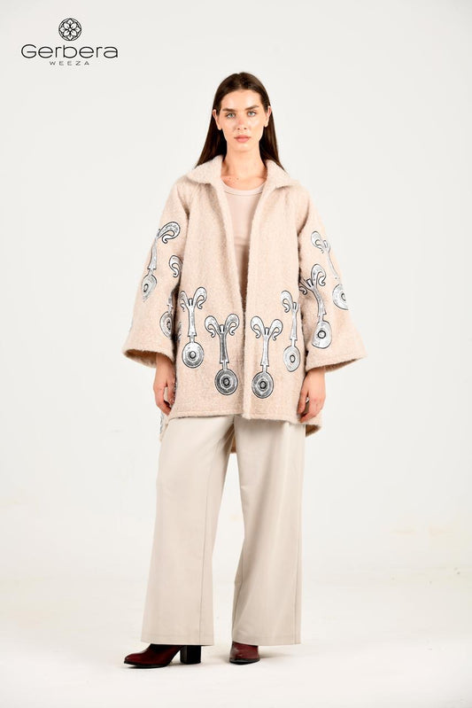 Beige Embroidered Wool Jacket