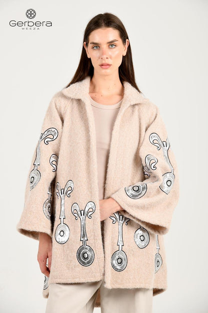 Beige Embroidered Wool Jacket