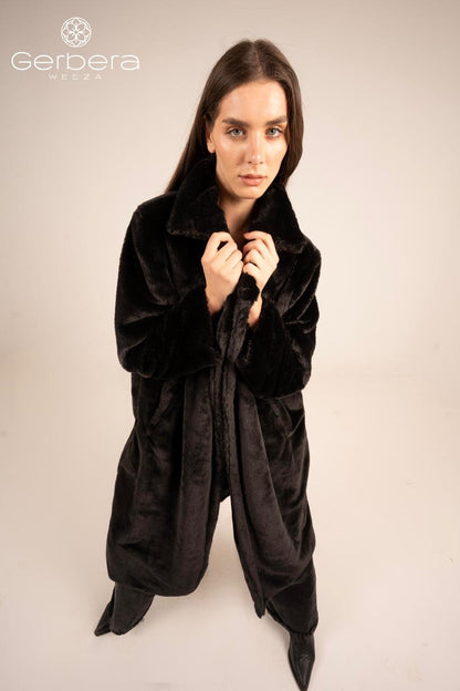 black Faux Fur Lined Coat – Free Size