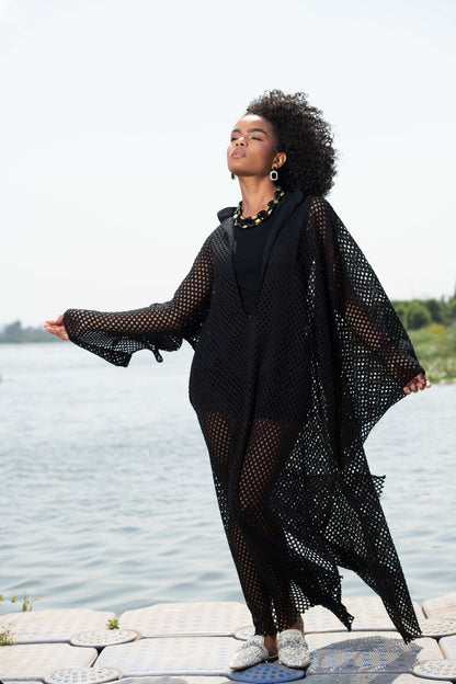 Remal Black Crochet Cover-Up Dress