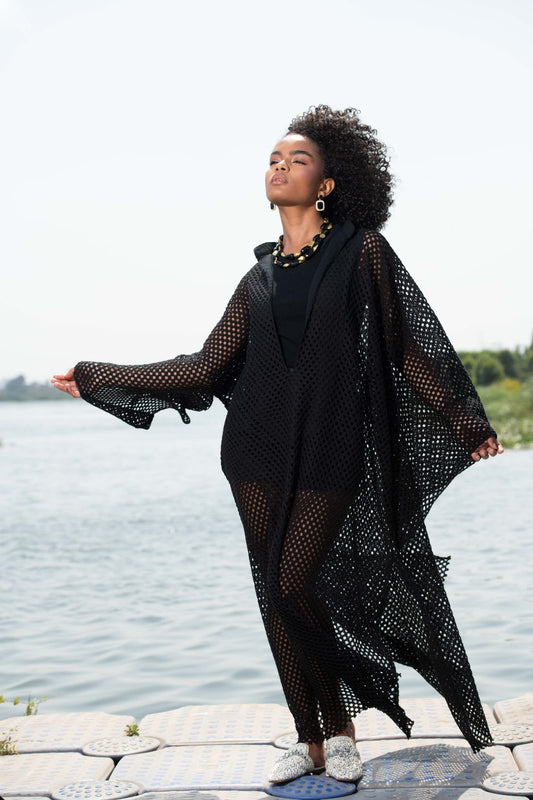 Remal Black Crochet Cover-Up Dress
