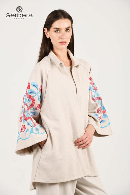 Beige Embroidered Wool Jacket