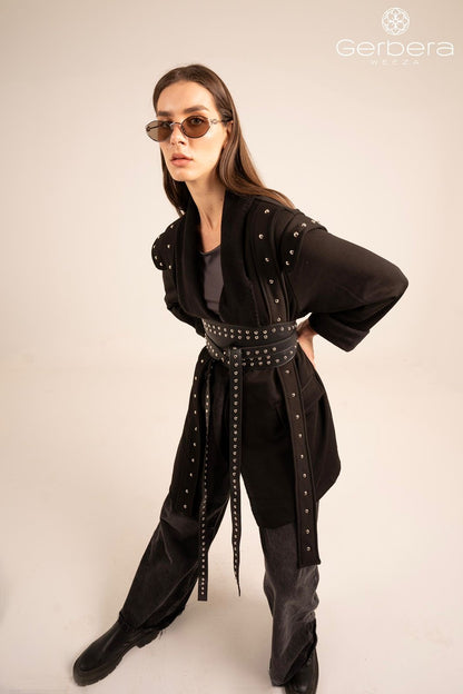 Black Belted Padded Cotton Jacket