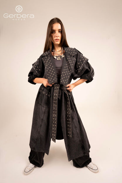 Black Studded Denim Coat
