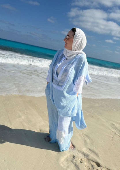 Baby blue linen suit