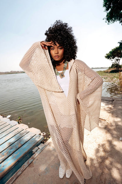 Remal Beige Crochet Cover-Up Dress