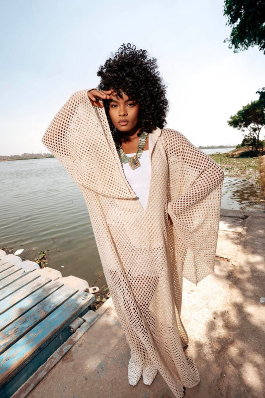 Remal Beige Crochet Cover-Up Dress