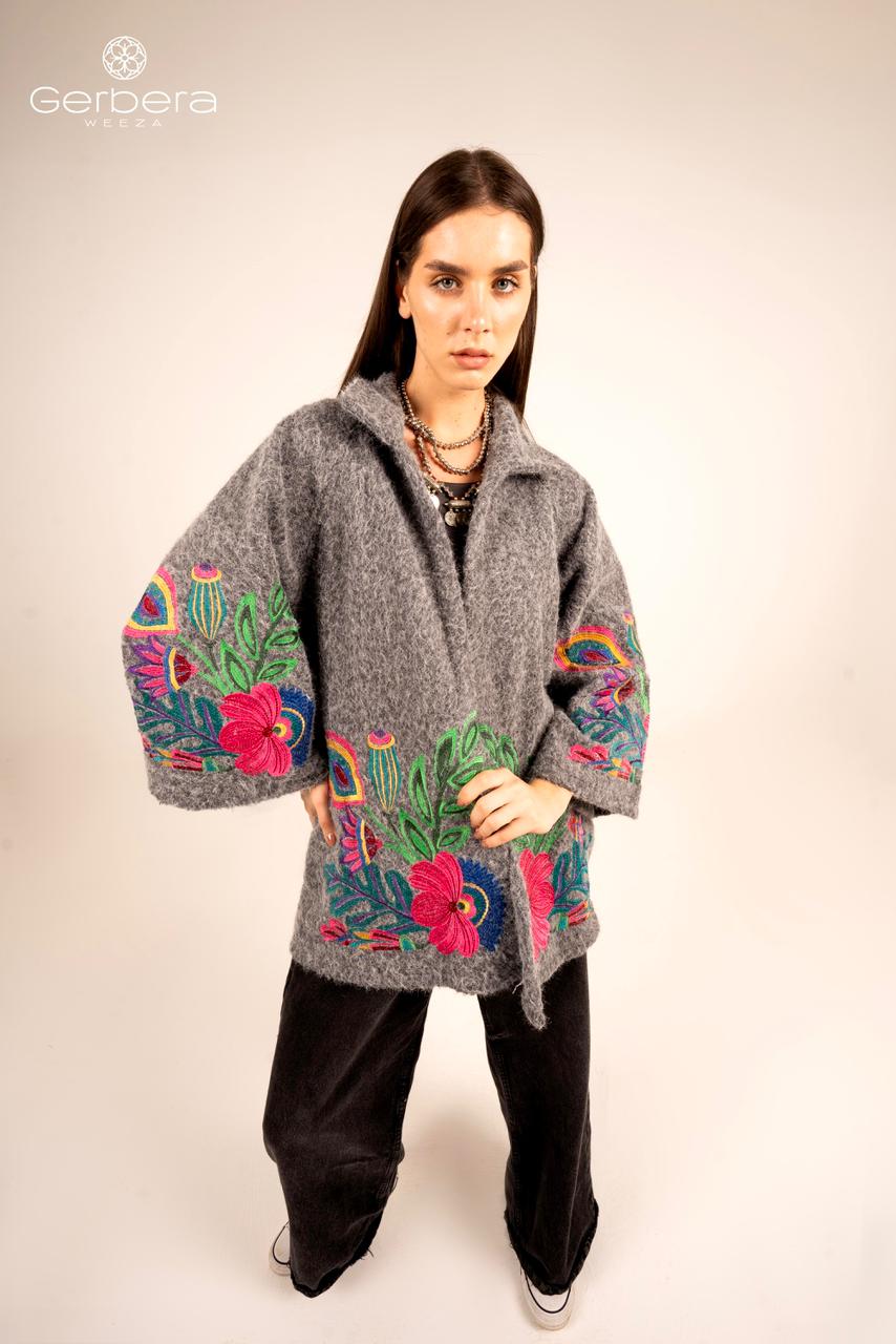 Grey Embroidered Wool Jacket