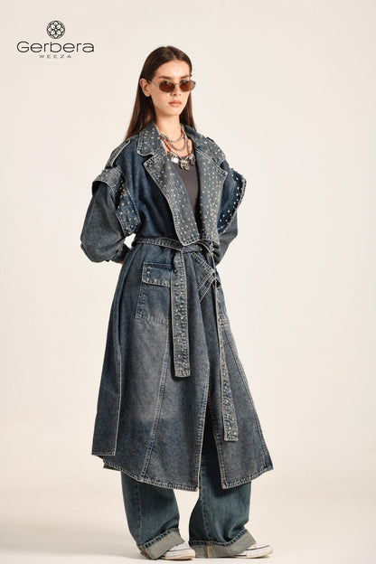 Dirty Blue Studded Denim Coat