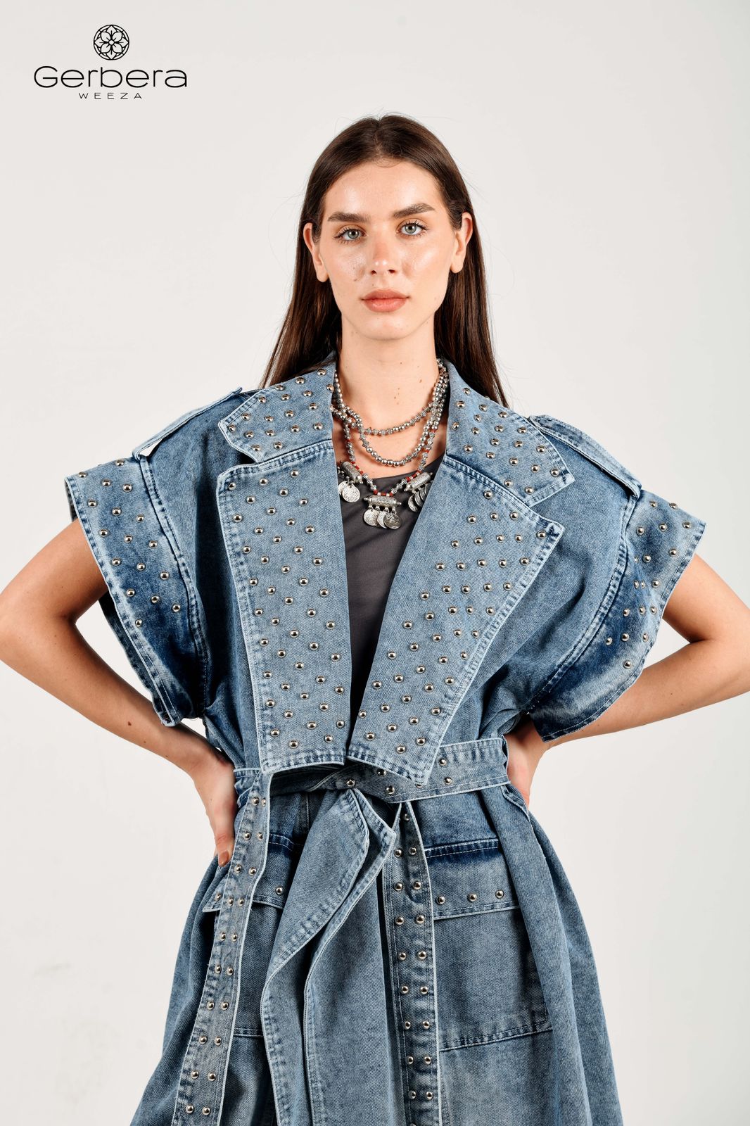 Blue Studded Denim Coat