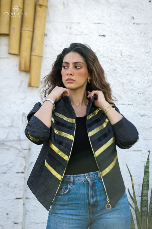 Cotton Jacket with Gold Stripe Details