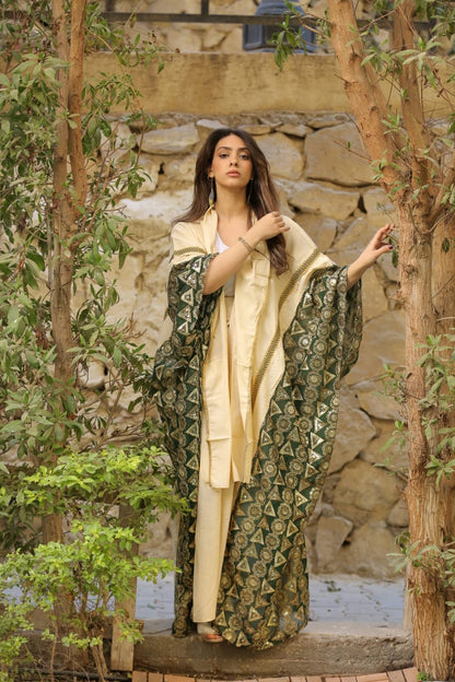 Embroidered Indian Linen-Chiffon Kaftan