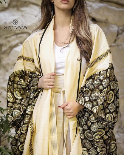 Embroidered Indian Linen-Chiffon Kaftan